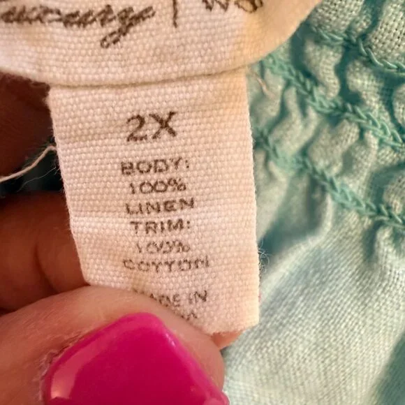 Charter Club Linen Luxury Blue Peasant Style Smocked Neckline Top Size 2X - Picture 7 of 12